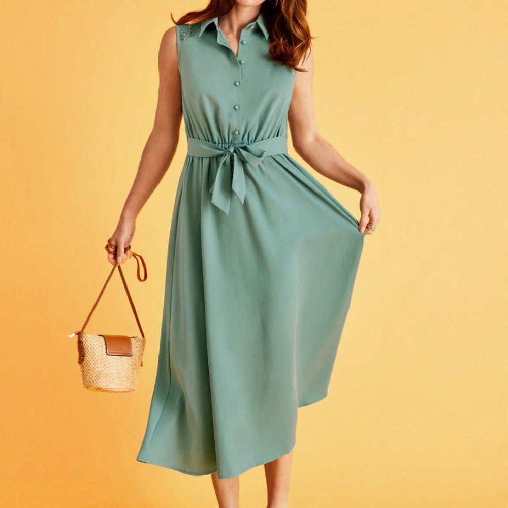 [USED] SHEIN Frenchy Solid Tie Front Shirt Dress